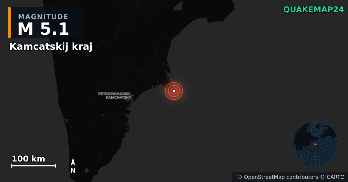 M5.1 earthquake near Kamcatskij kraj on Sep 19, 2025 — map of epicenter and shaking intensity | QuakeMap24