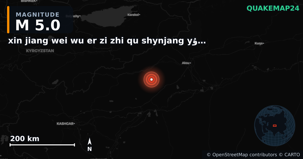 M5.0 earthquake near xin jiang wei wu er zi zhi qu shynjang yۇyghۇr yaptwnwm raywny on Sep 2, 2025 — map of epicenter and shaking intensity | QuakeMap24