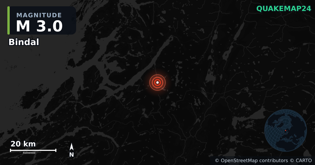 Terremoto de M3,0 cerca de Bindal (Noruega) · 2026-10-02 — Mapa de la ubicación del epicentro