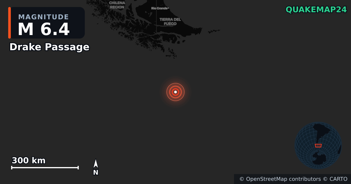 M6.4 earthquake near Drake Passage on May 2, 2025 — map of epicenter and shaking intensity | QuakeMap24