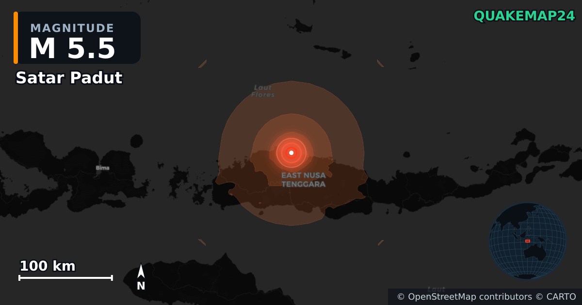 Σεισμός M5,5 κοντά στο Satar Padut, East Nusa Tenggara (Ινδονησία) · 2026-09-21 — Χάρτης της θέσης του επικέντρου