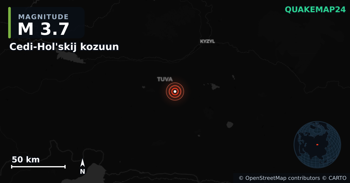 M3.7 earthquake near Cedi-Hol'skij kozuun on Jan 11, 2026 — map of epicenter and shaking intensity | QuakeMap24