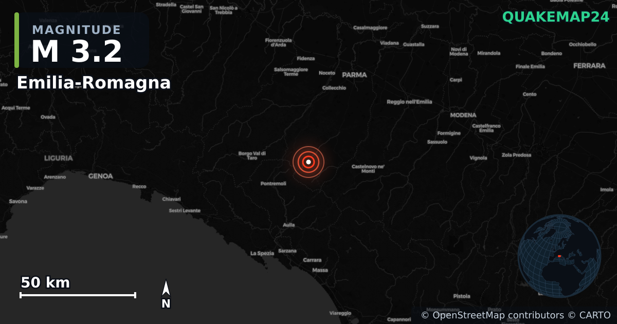 M3.2 earthquake near Emilia-Romagna on Nov 1, 2025 — map of epicenter and shaking intensity | QuakeMap24