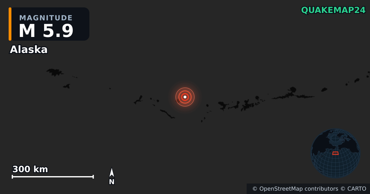 M5.9 earthquake near Alaska on Aug 28, 2025 — map of epicenter and shaking intensity | QuakeMap24