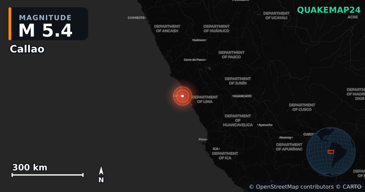M5.4 earthquake near Callao on Jun 15, 2025 — map of epicenter and shaking intensity | QuakeMap24
