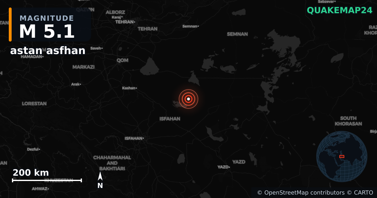 M5.1 earthquake near astan asfhan on Oct 2, 2025 — map of epicenter and shaking intensity | QuakeMap24