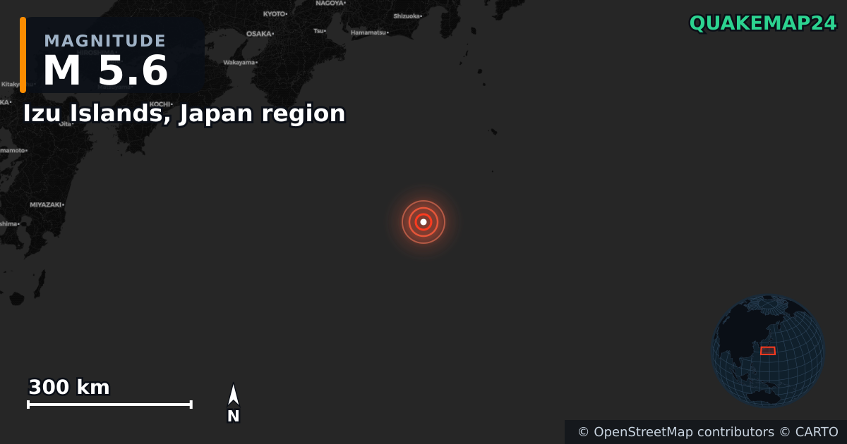 M5.6 earthquake near Izu Islands, Japan region on Jan 7, 2025 — map of epicenter and shaking intensity | QuakeMap24