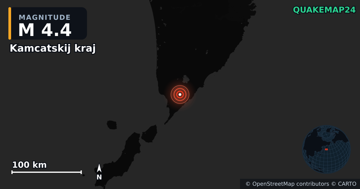 M4.4 earthquake near Kamcatskij kraj on Sep 17, 2025 — map of epicenter and shaking intensity | QuakeMap24