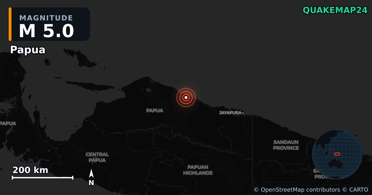 Erdbeben M5,0 bei PAPUA, INDONESIA (Indonesien) — Karte der Lage des Epizentrums