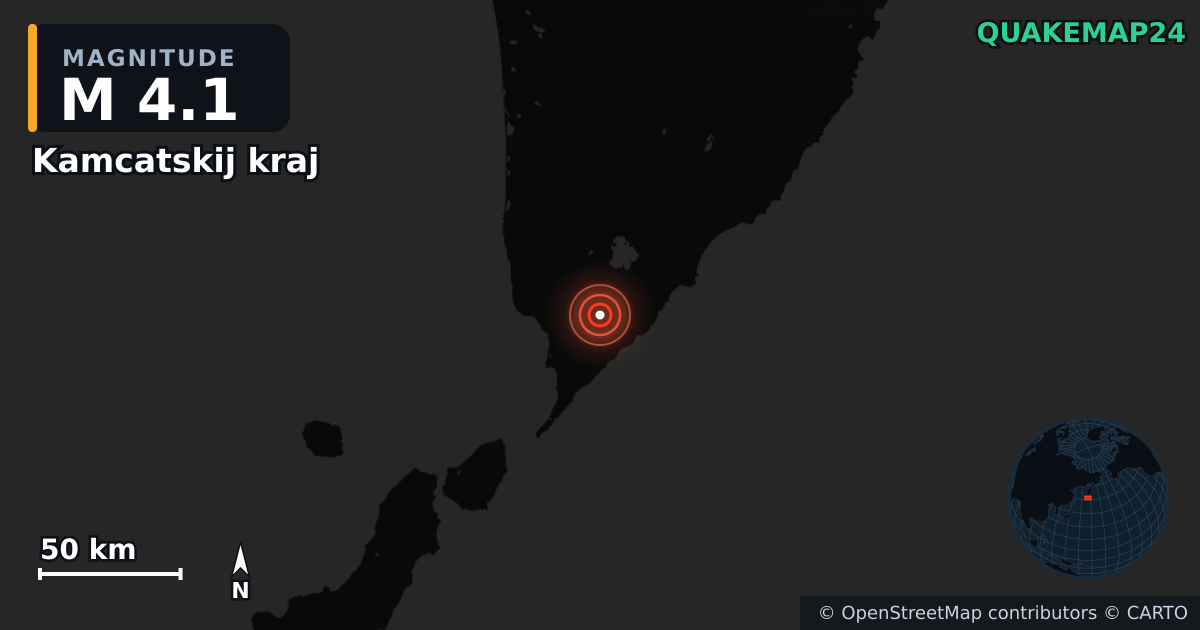 M4.1 earthquake near Kamcatskij kraj on Sep 17, 2025 — map of epicenter and shaking intensity | QuakeMap24