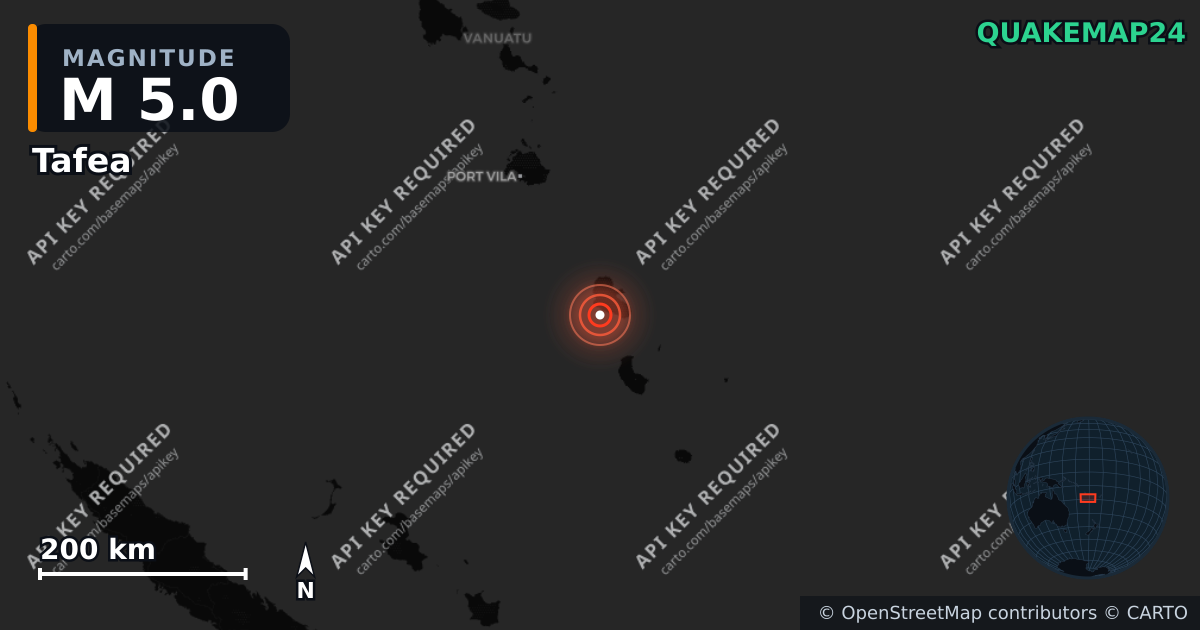 M5.0 earthquake near Tafea on Jun 11, 2026 — map of epicenter and shaking intensity | QuakeMap24