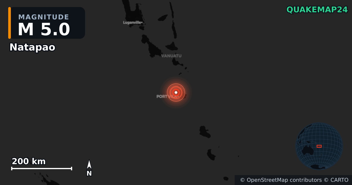 M5.0 earthquake near Natapao on Jan 6, 2026 — map of epicenter and shaking intensity | QuakeMap24