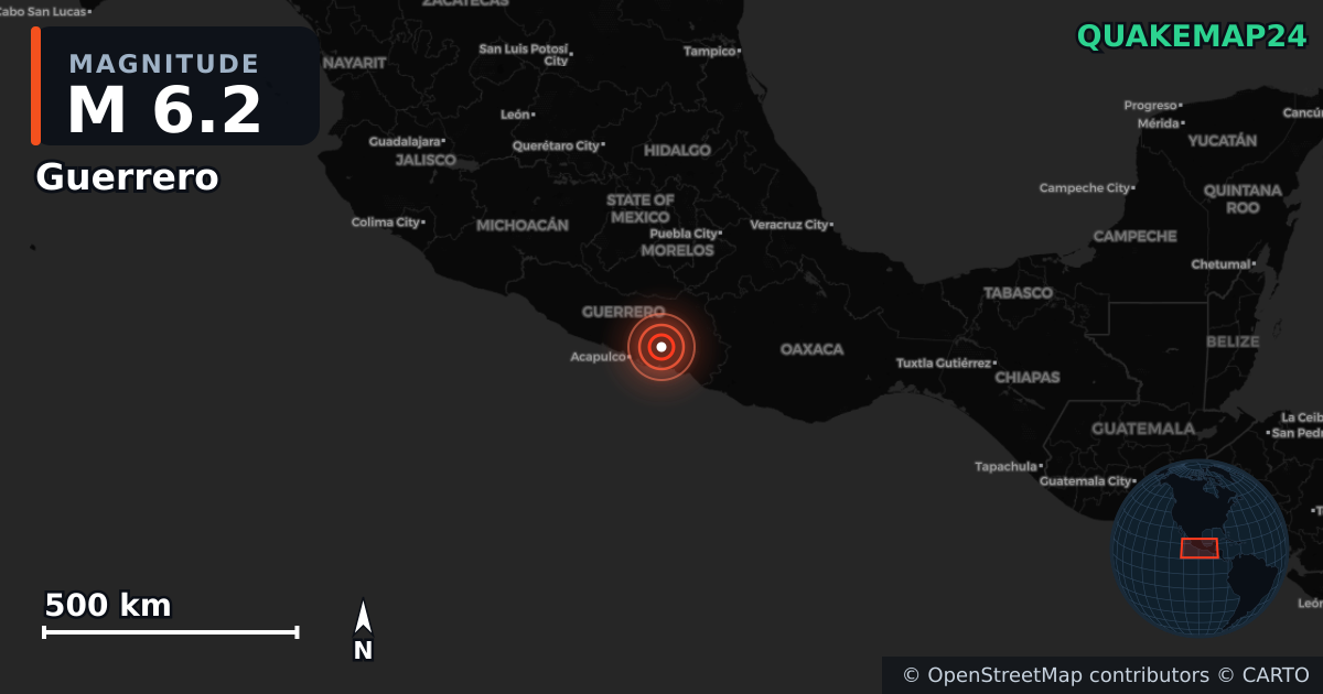 M6.2 earthquake near Guerrero on Jan 2, 2026 — map of epicenter and shaking intensity | QuakeMap24