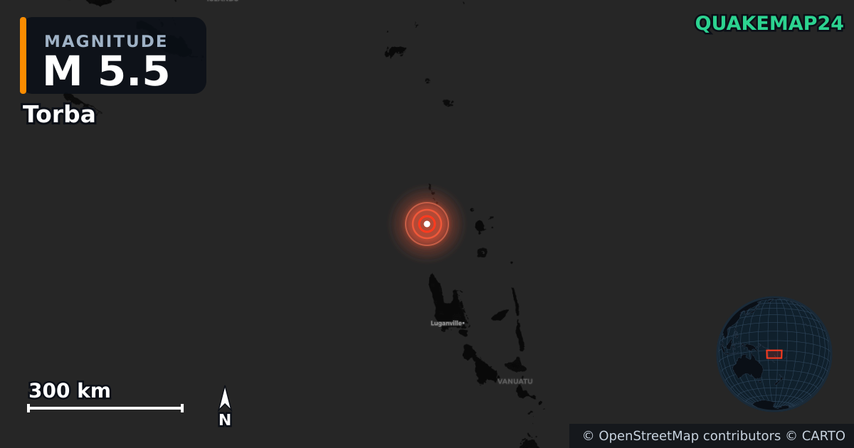 M5.5 earthquake near Torba on Jan 9, 2026 — map of epicenter and shaking intensity | QuakeMap24