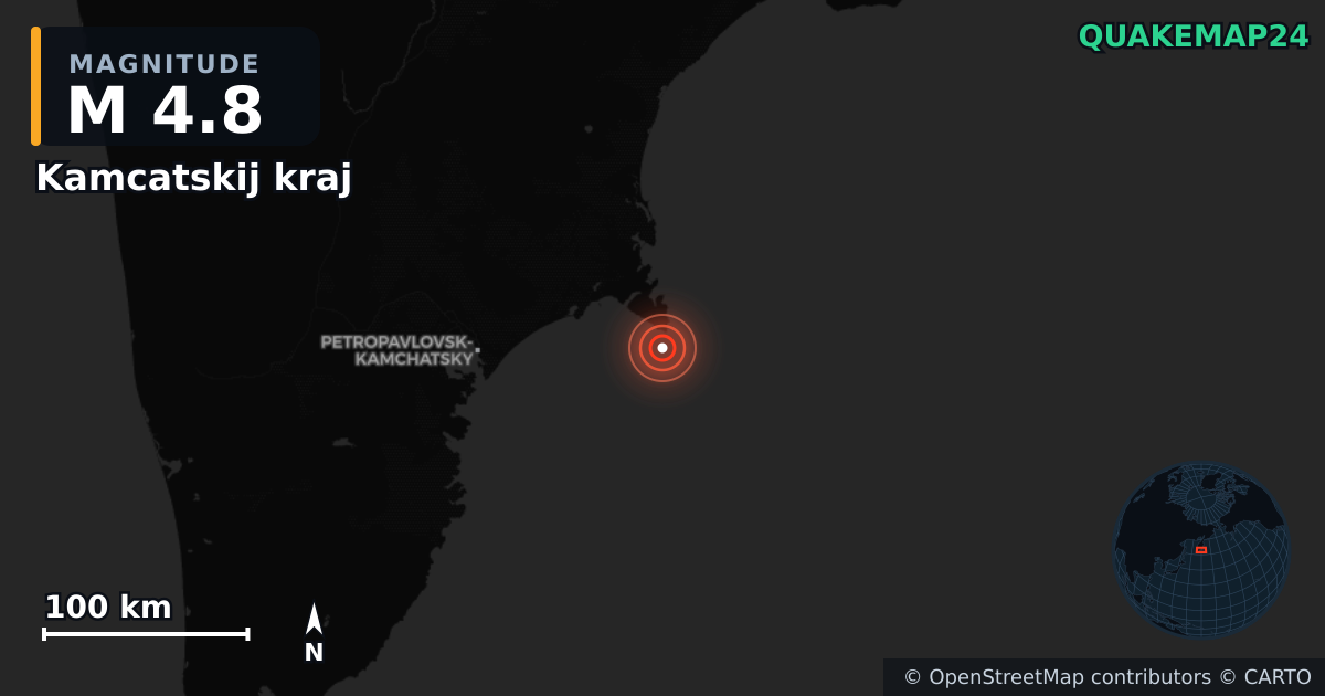 M4.8 earthquake near Kamcatskij kraj on Oct 31, 2025 — map of epicenter and shaking intensity | QuakeMap24
