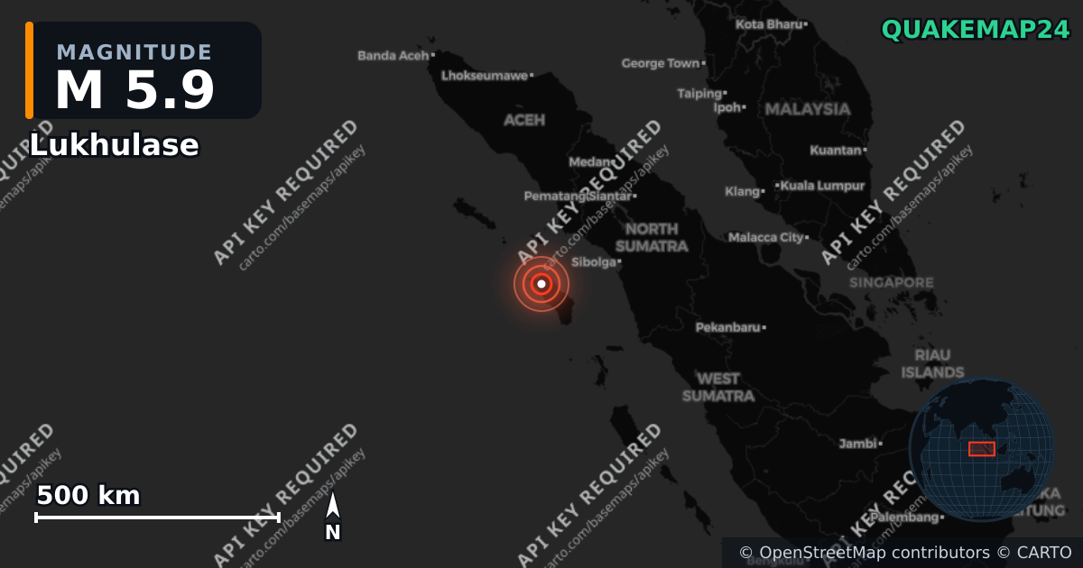 M5.9 earthquake near Lukhulase on Apr 18, 2026 — map of epicenter and shaking intensity | QuakeMap24