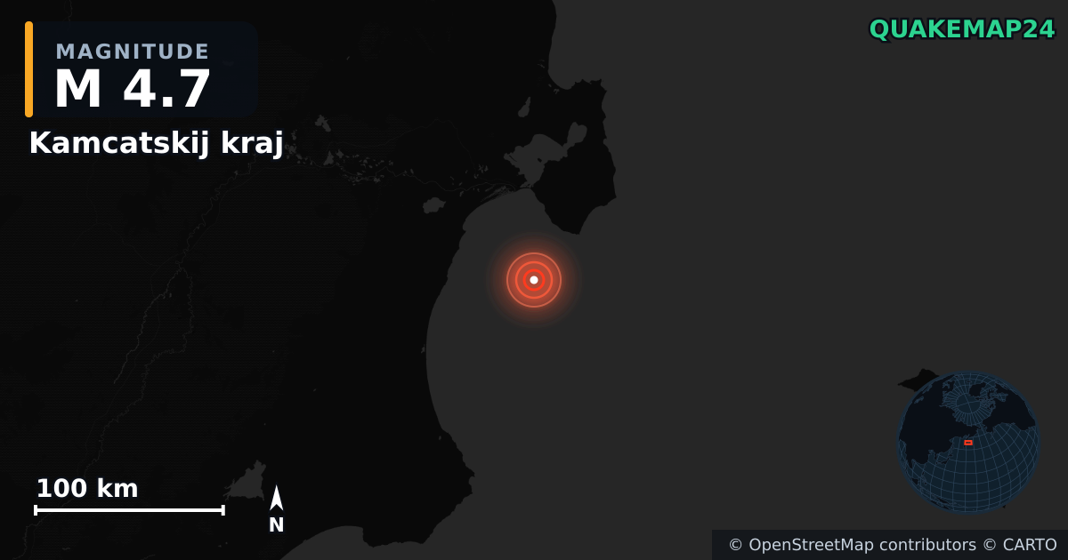 M4.7 earthquake near Kamcatskij kraj on Oct 15, 2025 — map of epicenter and shaking intensity | QuakeMap24