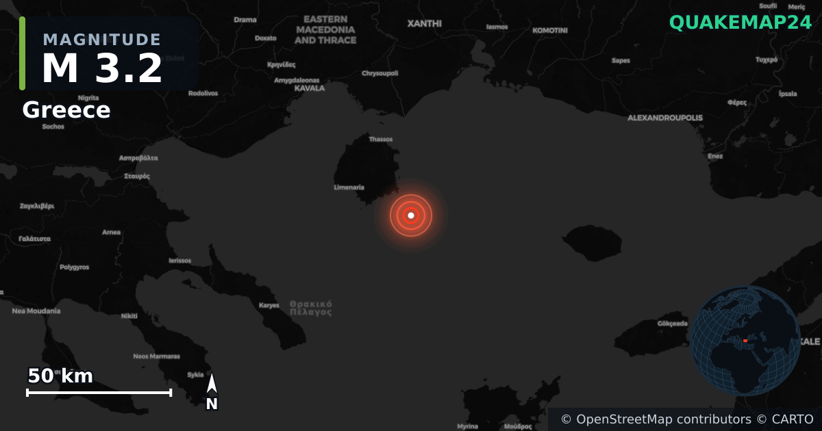 M3.2 earthquake near Greece on Jul 2, 2026 — map of epicenter and shaking intensity | QuakeMap24