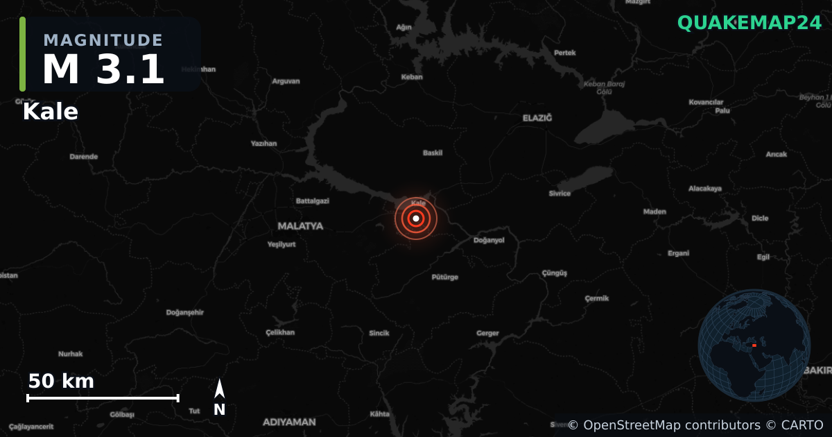 M3.1 earthquake near Kale on Apr 13, 2026 — map of epicenter and shaking intensity | QuakeMap24