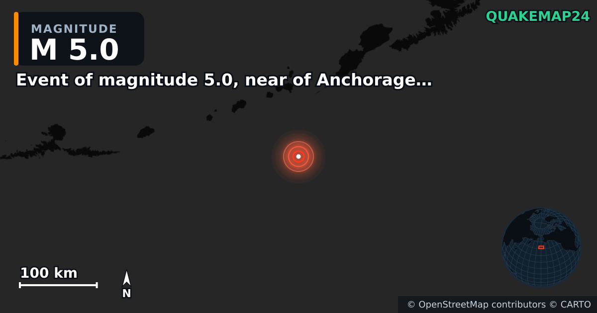 Terremoto de M5,0 cerca de Event of magnitude 5.0, near of Anchorage (Monde) — Mapa de la ubicación del epicentro