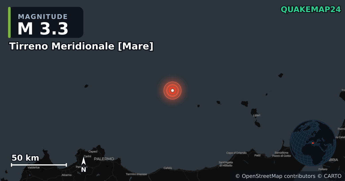 Sismo de M3,3 perto de SICILY, ITALY · 2026-10-23 — Mapa da localização do epicentro