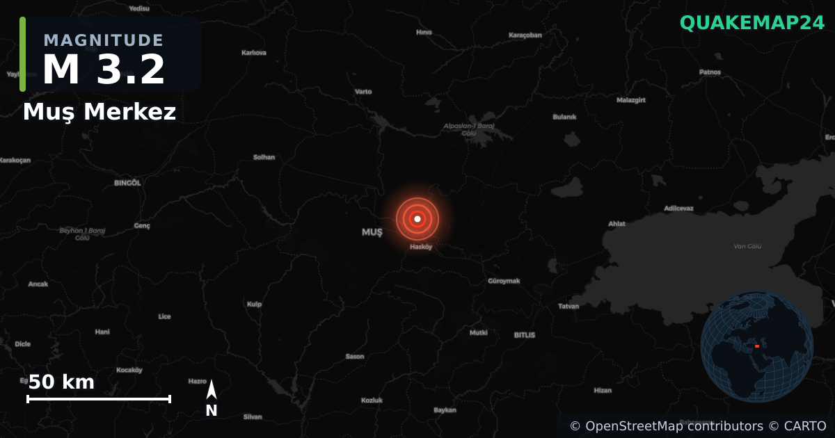 Sismo de M3,2 perto de Muş Merkez (Turquia) · 2026-01-03 — Mapa da localização do epicentro