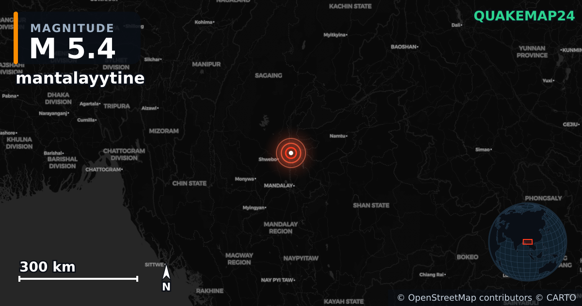 M5.4 earthquake near mantalayytine on Jul 18, 2025 — map of epicenter and shaking intensity | QuakeMap24