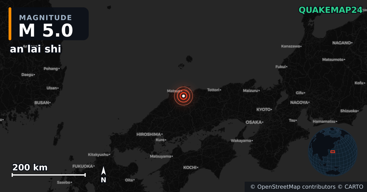 M5.0 earthquake near an lai shi on Jan 6, 2026 — map of epicenter and shaking intensity | QuakeMap24