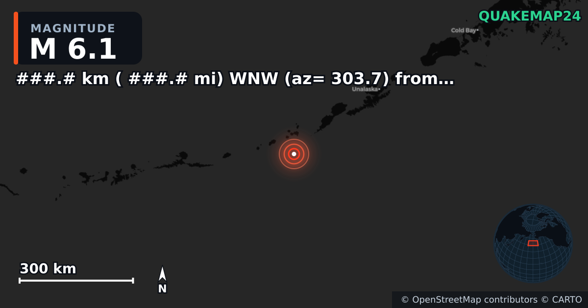 M6.1 earthquake near ###.# km ( ###.# mi) WNW (az= 303.7) from Port Orford, OR on Feb 23, 2026 — map of epicenter and shaking intensity | QuakeMap24