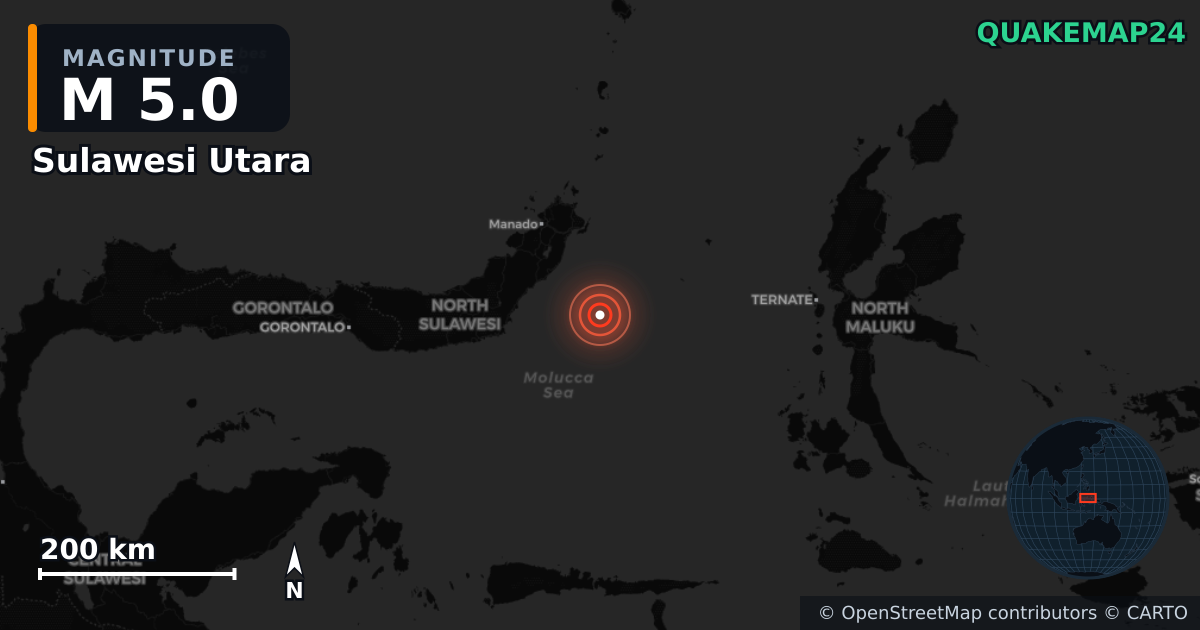 Terremoto de M5,0 cerca de Sulawesi Utara (Indonesia) · 2026-01-18 — Mapa de la ubicación del epicentro