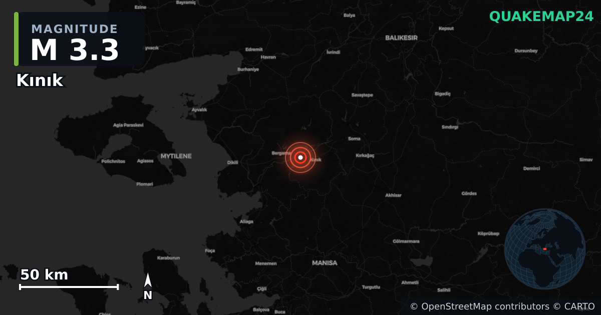 Sismo de M3,3 perto de Kınık (Turquia) · 2025-12-16 — Mapa da localização do epicentro