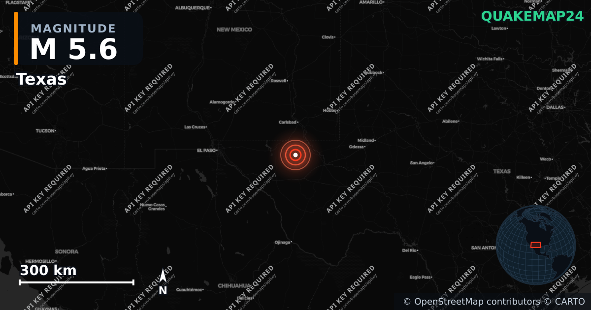 M5.6 earthquake near Texas on May 4, 2025 — map of epicenter and shaking intensity | QuakeMap24