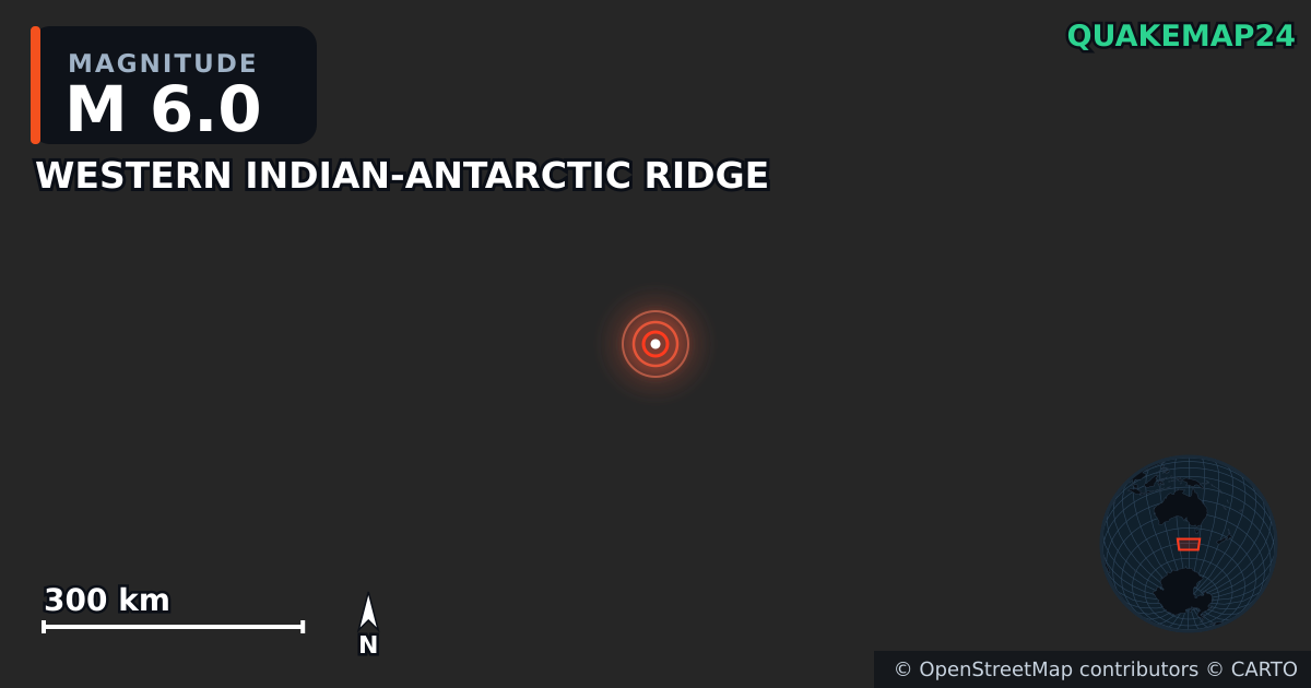 Erdbeben M6,0 bei WESTERN INDIAN-ANTARCTIC RIDGE — Karte der Lage des Epizentrums