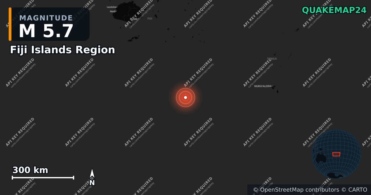 M5.7 earthquake near Fiji Islands Region on Apr 1, 2026 — map of epicenter and shaking intensity | QuakeMap24