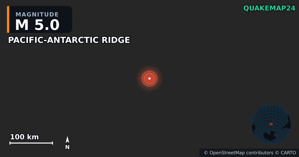 Terremoto de M5,0 cerca de PACIFIC-ANTARCTIC RIDGE · 2025-05-15 — Mapa de la ubicación del epicentro