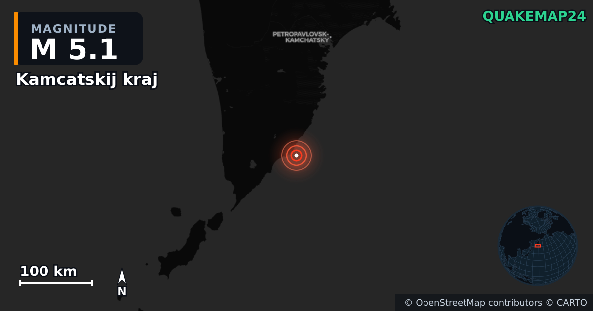 M5.1 earthquake near Kamcatskij kraj on Aug 12, 2025 — map of epicenter and shaking intensity | QuakeMap24