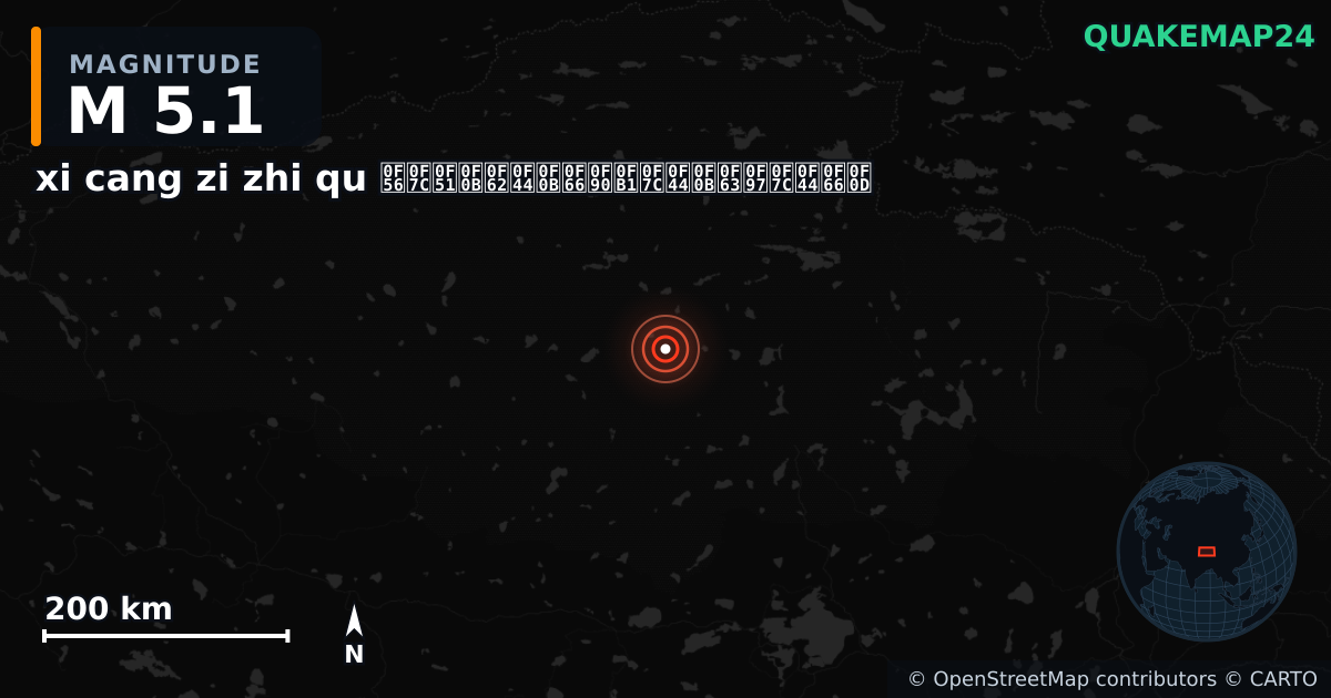 M5.1 earthquake near xi cang zi zhi qu བོད་རང་སྐྱོང་ལྗོངས། on Aug 26, 2025 — map of epicenter and shaking intensity | QuakeMap24