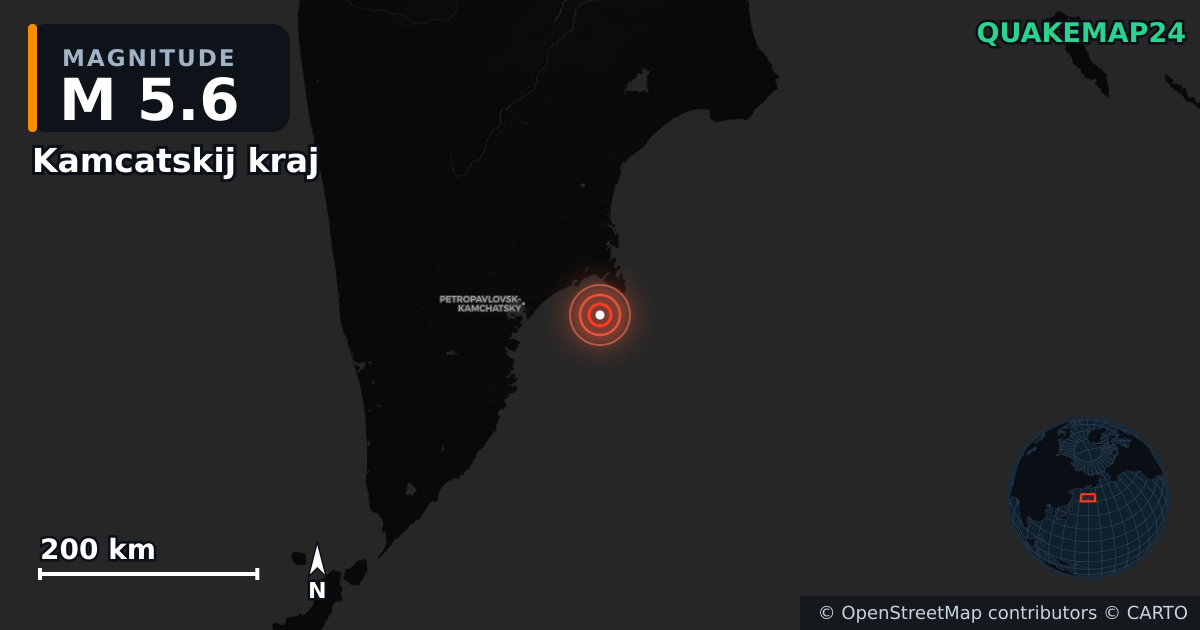 M5.6 earthquake near Kamcatskij kraj on Sep 29, 2025 — map of epicenter and shaking intensity | QuakeMap24