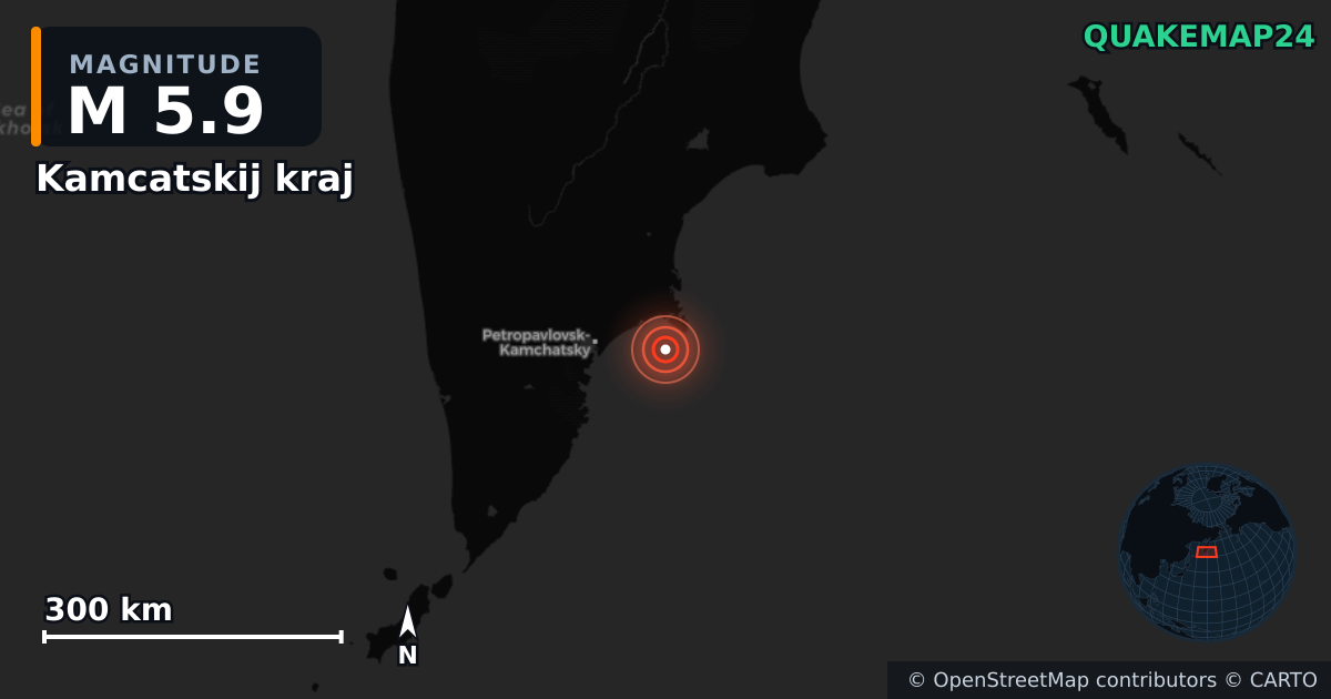 M5.9 earthquake near Kamcatskij kraj on Sep 29, 2025 — map of epicenter and shaking intensity | QuakeMap24