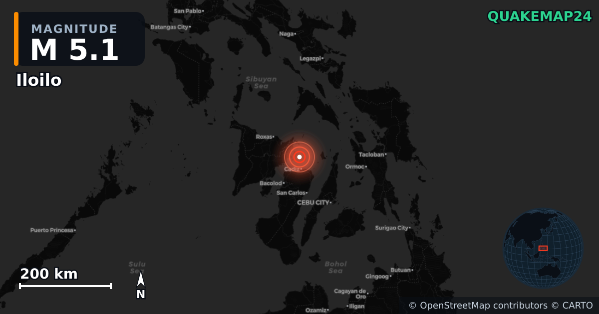 M5.1 earthquake near Iloilo on Sep 30, 2025 — map of epicenter and shaking intensity | QuakeMap24
