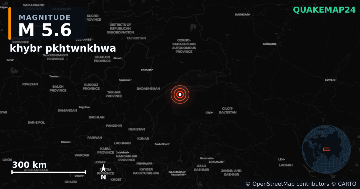 M5.6 earthquake near khybr pkhtwnkhwa on Oct 17, 2025 — map of epicenter and shaking intensity | QuakeMap24