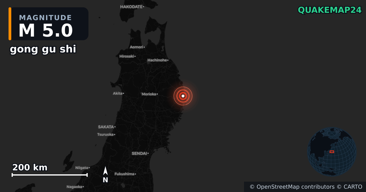 M5.0 earthquake near gong gu shi on Feb 24, 2026 — map of epicenter and shaking intensity | QuakeMap24