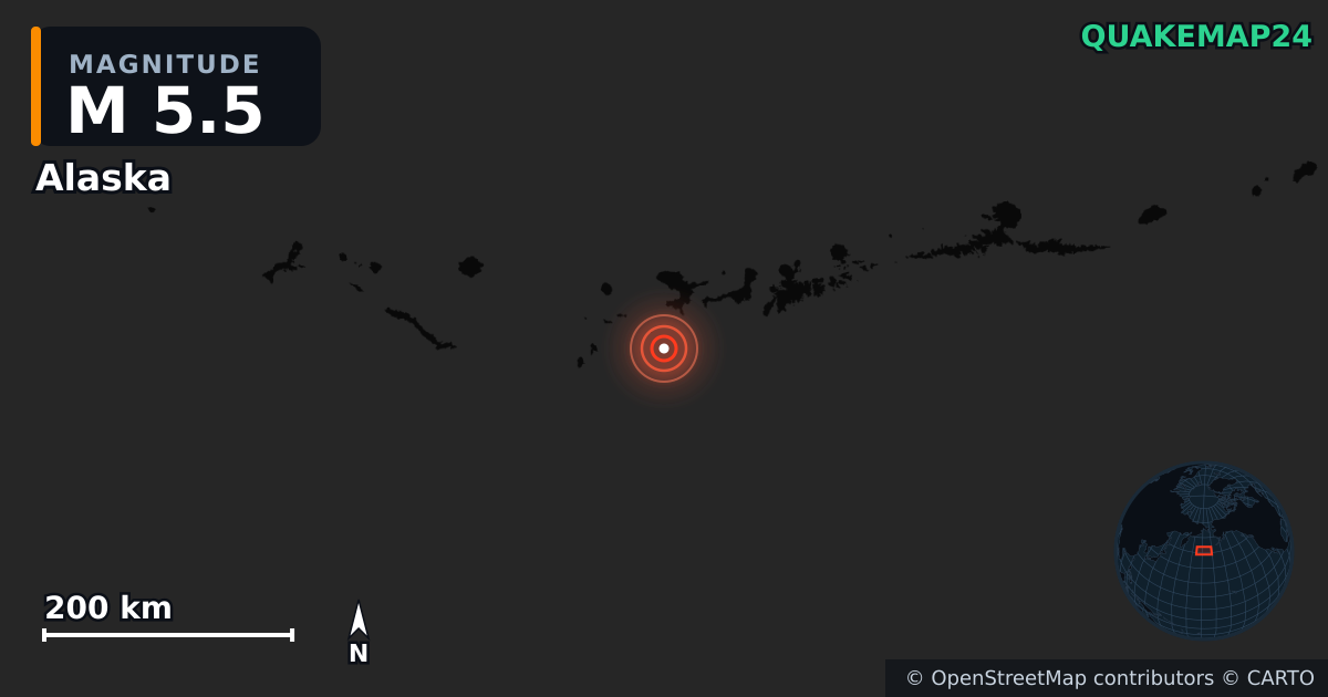 M5.5 earthquake near Alaska on Sep 21, 2025 — map of epicenter and shaking intensity | QuakeMap24