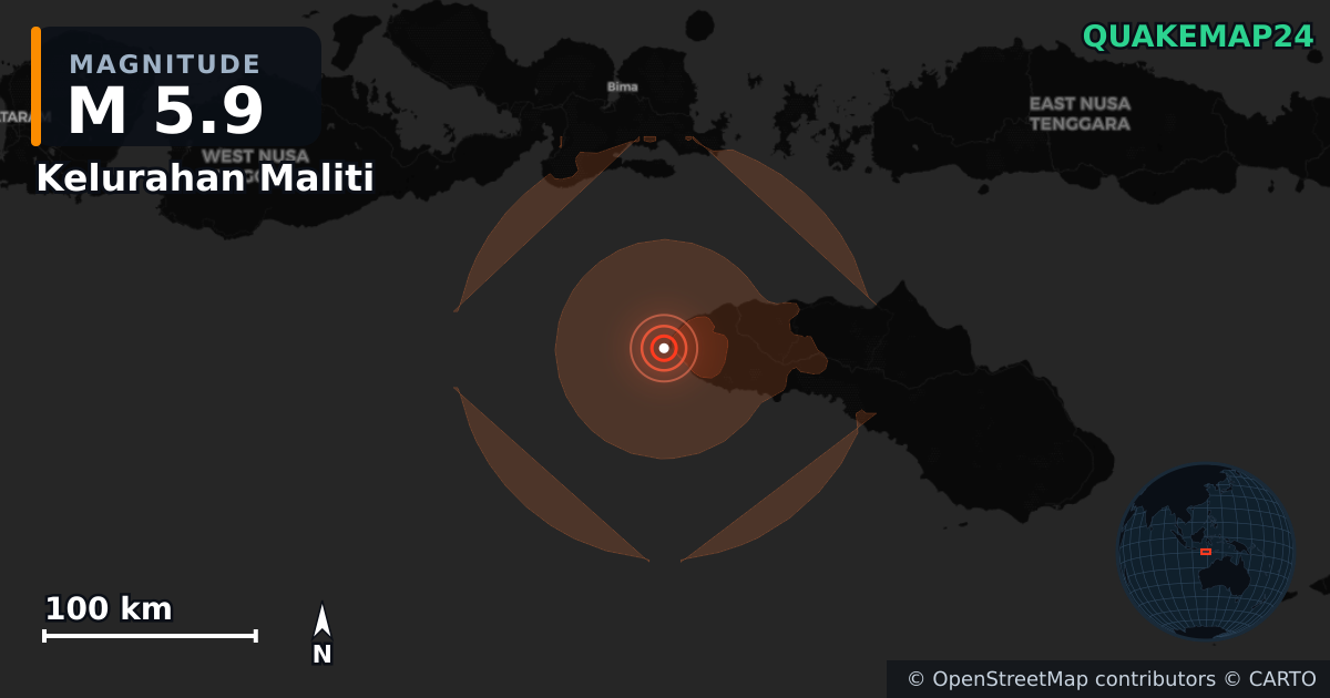 Erdbeben M5,9 bei Kelurahan Maliti, East Nusa Tenggara (Indonesien) · 2026-10-03 — Karte der Lage des Epizentrums