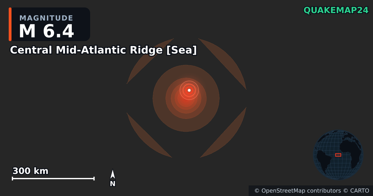 M6.4 Earthquake near Central Mid-Atlantic Ridge [Sea] · 2026-06-17 — Map showing the location of the epicenter