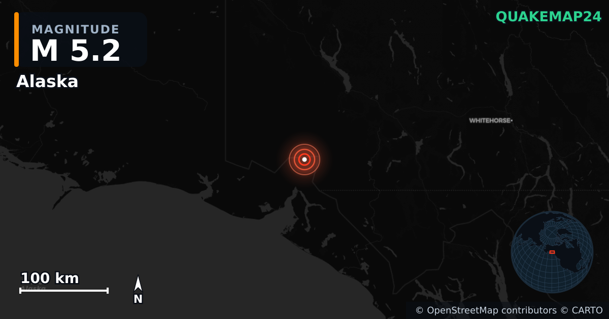 M5.2 earthquake near Alaska on Dec 6, 2025 — map of epicenter and shaking intensity | QuakeMap24