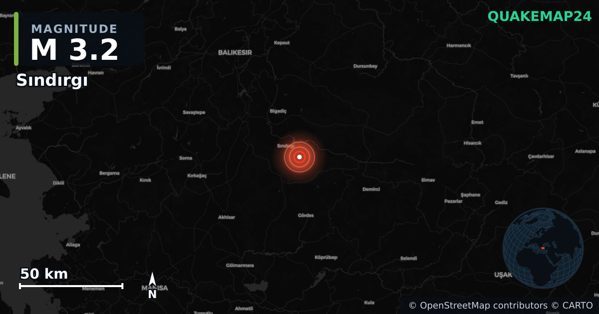 M3.2 earthquake near Sındırgı on Sep 9, 2025 — map of epicenter and shaking intensity | QuakeMap24