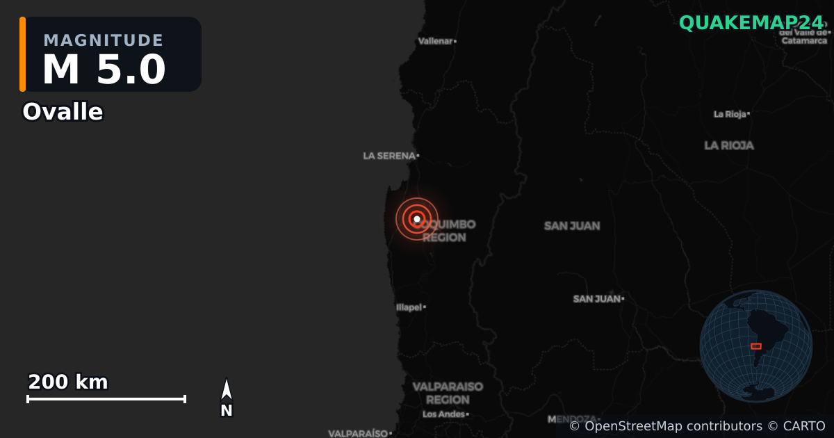 Sismo de M5,0 perto de Ovalle, Región de Coquimbo (Chile) · 2026-06-13 — Mapa da localização do epicentro