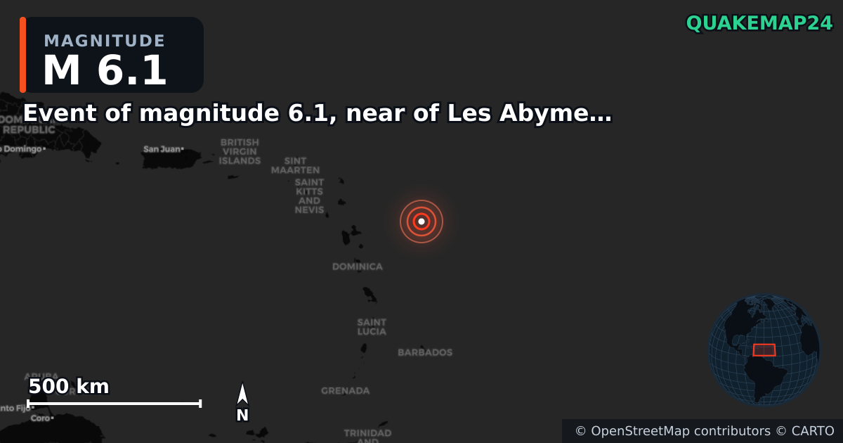 M6.1 Earthquake near Event of magnitude 6.1, near of Les Abymes (Les Antilles) · 2025-10-27 — Map showing the location of the epicenter