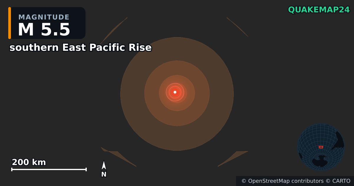 Erdbeben M5,5 bei southern East Pacific Rise — Karte der Lage des Epizentrums
